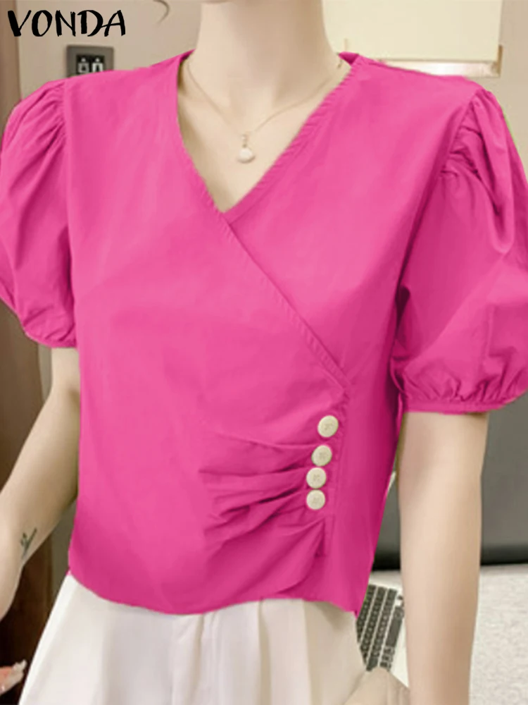 

VONDA Y2K Women Elegant Summer Street Blouse Tops Casual Half Sleeve Blusas Fashion Street Solid Work Party OL Chemise Oversized