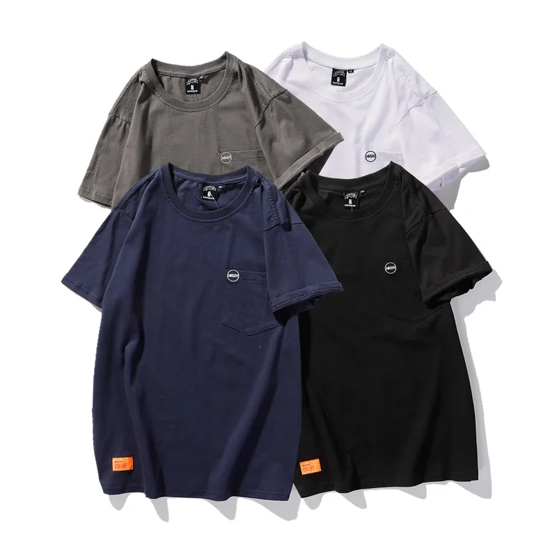 

2022 Summer Short Sleeve Loose Large Size Workwear T-Shirt Drop Shoulder Short Sleeve Plain Cotton Round Neck T-Shirt