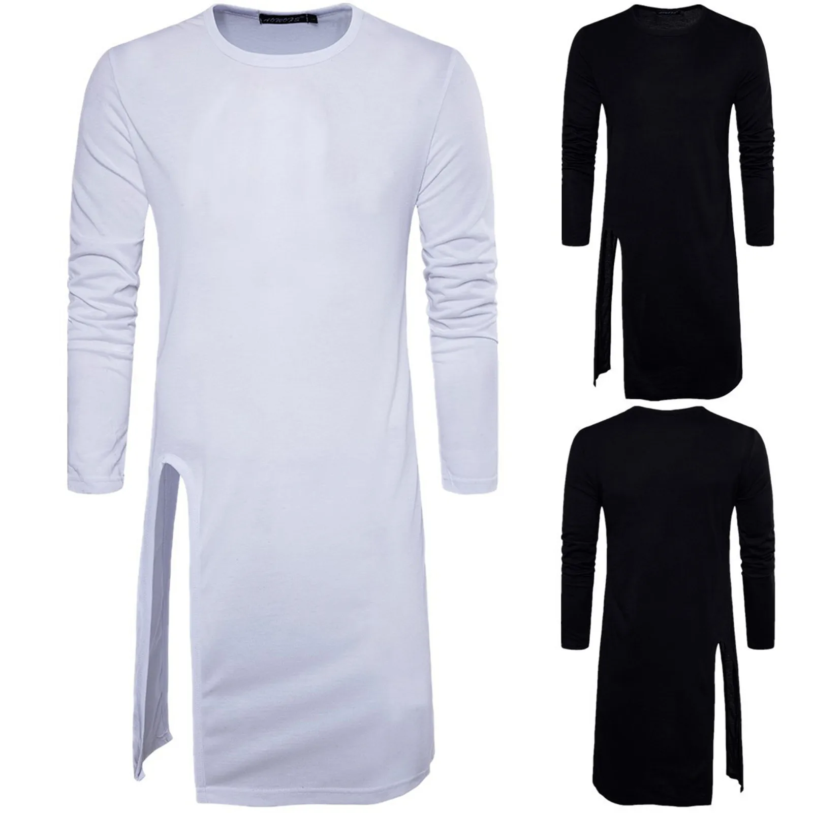 

Men Asymmetrical Design Punk Hip Hop Long Sleeve T Shirt Side Split Long Tee Shirts Mens Casual Vintage Streetwear Gothic Tops