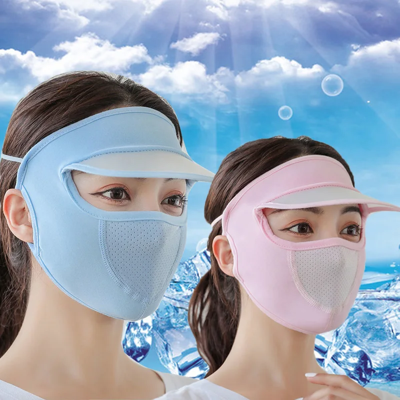 

New Women Thin Breathable Ice Silk Sunscreen Long Neck Full Face Mask Summer Uv Protection Cycling Outdoor Beach Beauty Sun Caps