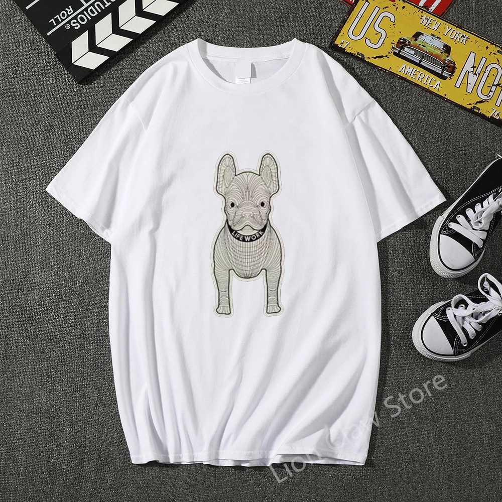 

Summer T-Shirt Man Korean Trend Dog Print Hip Hop Lifework T Shirts For Women Oversize Unisex Streetwear Tshirt Cotton Tee Top