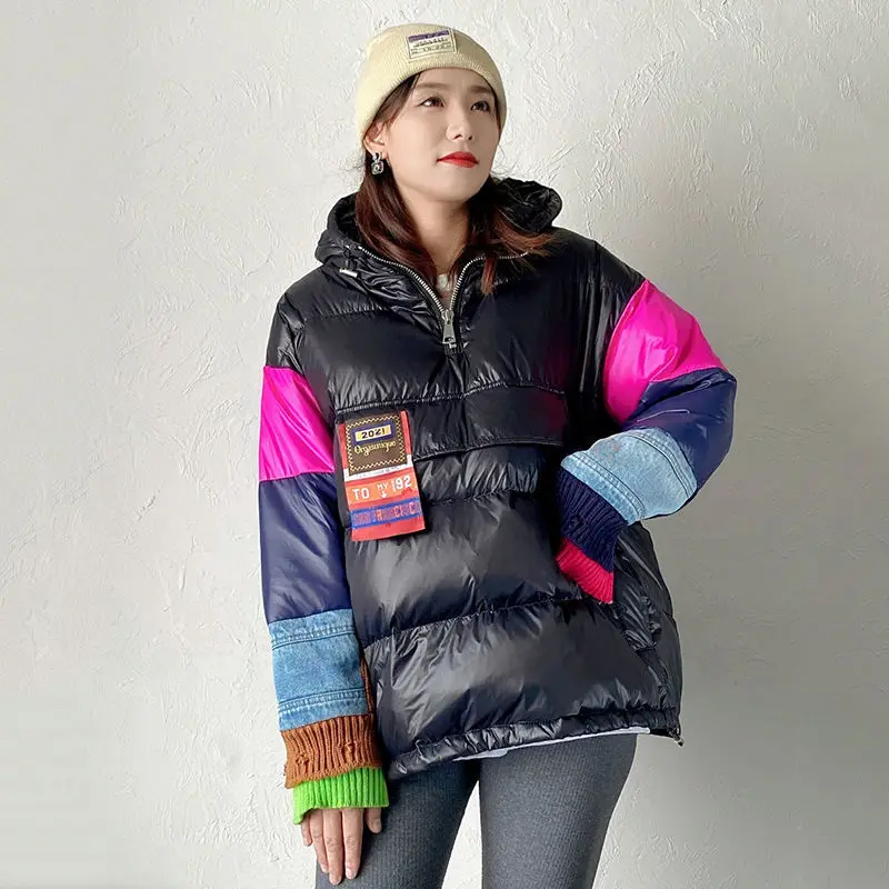 Winter Coat for Women Oversize Down Jacket Coats Parkas Jackets Patchwork Sweatshirt Hooded Pullover Jacket Korean Fashion