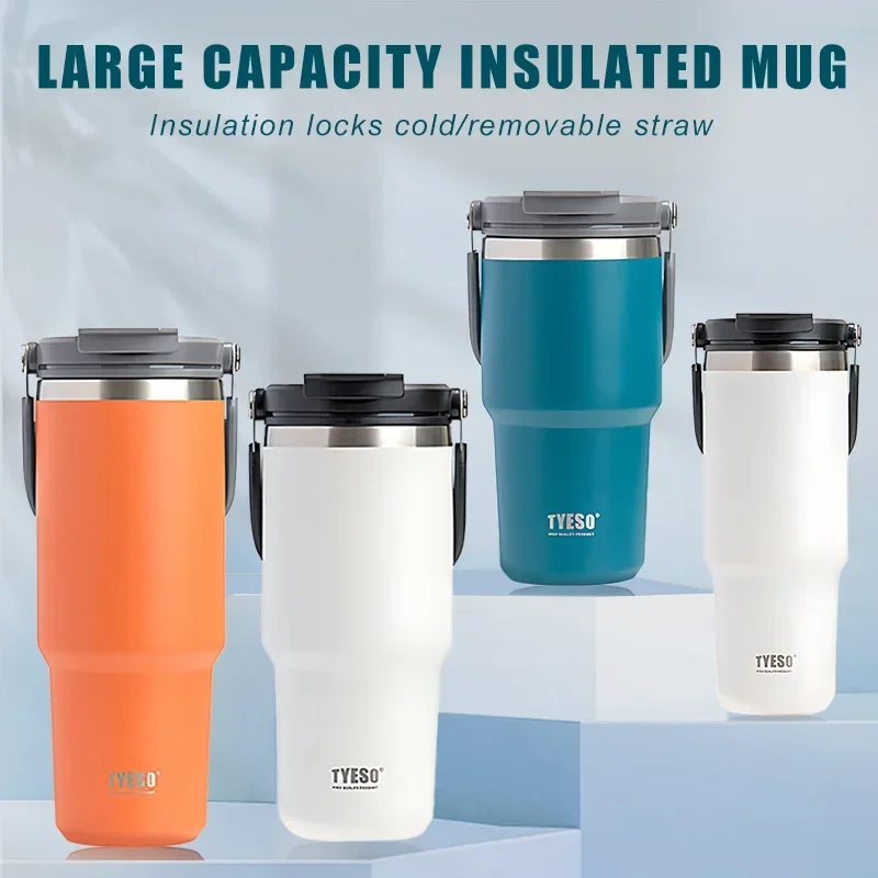 

Tyeso Thermal Bottle Stainless Steel Coffee Mug Double Thermos Water Bottle Vacuum Flask Insulated Travel Car Cup With Straw