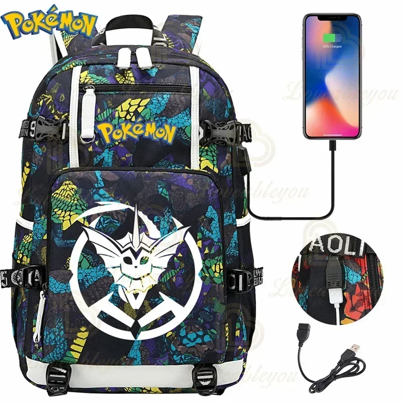 Фото Рюкзак Bulbasaur Pikachu, школьный рюкзак с USB для детей, канцелярские принадлежности для учебы, основные аниме-фигурки, сумки для книг, Mochila, подарок №2