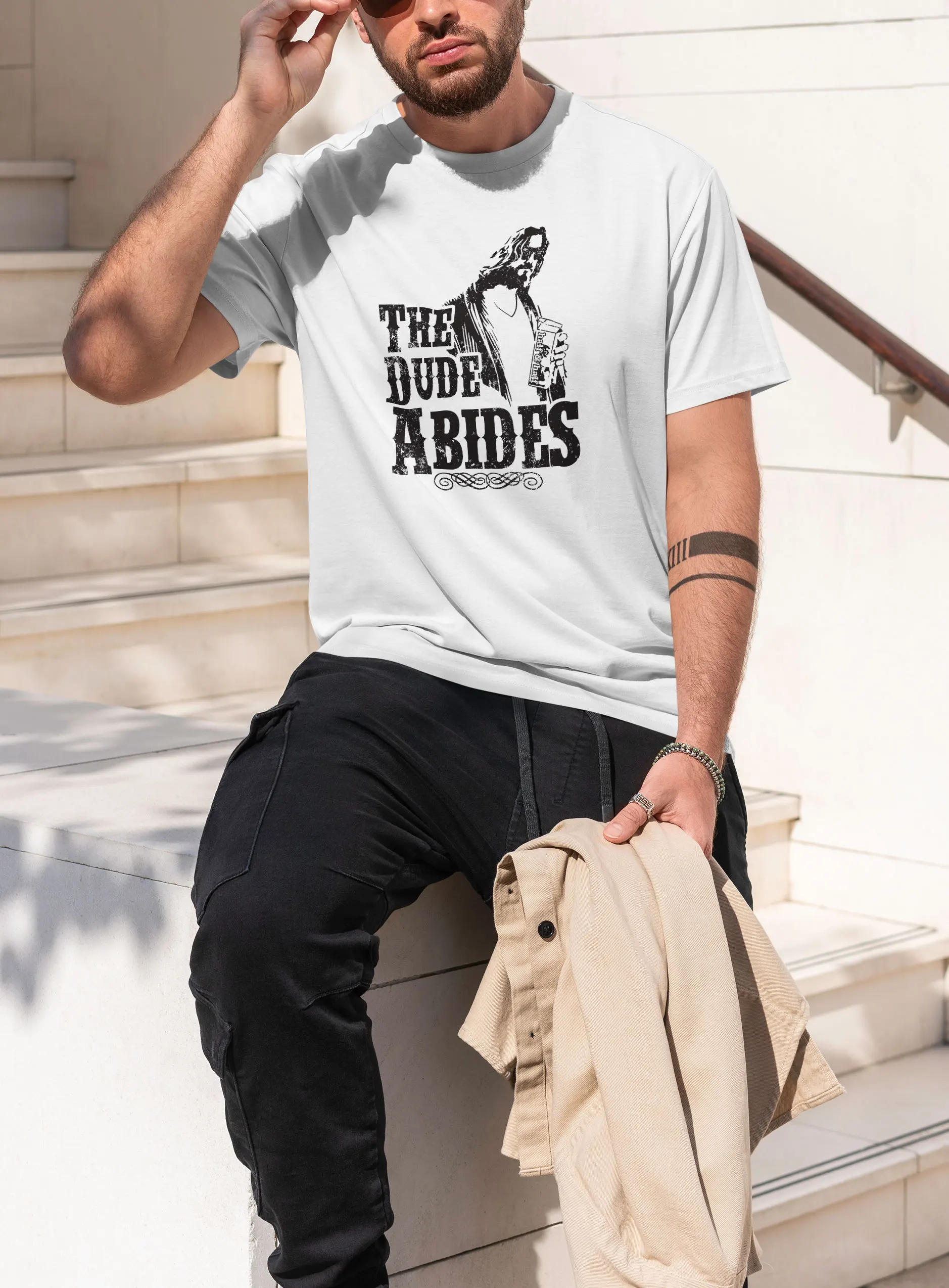 Мужская хлопковая забавная футболка в стиле ретро с рисунком The Dude Abides уличная