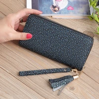 long women printed tassel leather wallets female zipper solid color coin purses clutch phone bag ladies card holder money clip