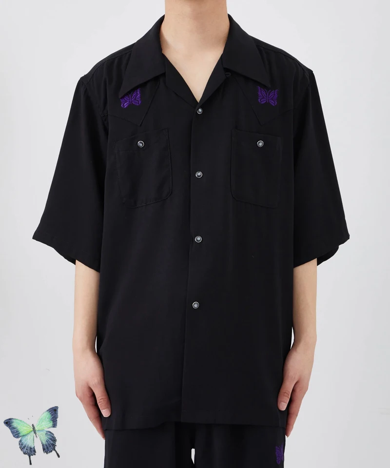 Needles Awge Side Patch Work Short Sleeve Shirt Embroidery Butterfly Summer Top