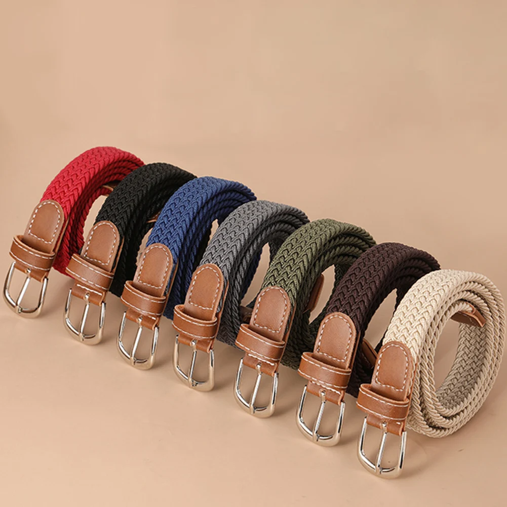

2023 New Canvas Elastic Belts Women Fashion Pin Buckle Woven Braided Stretch Elastic Belt Waist Leather Loop Jean Pants