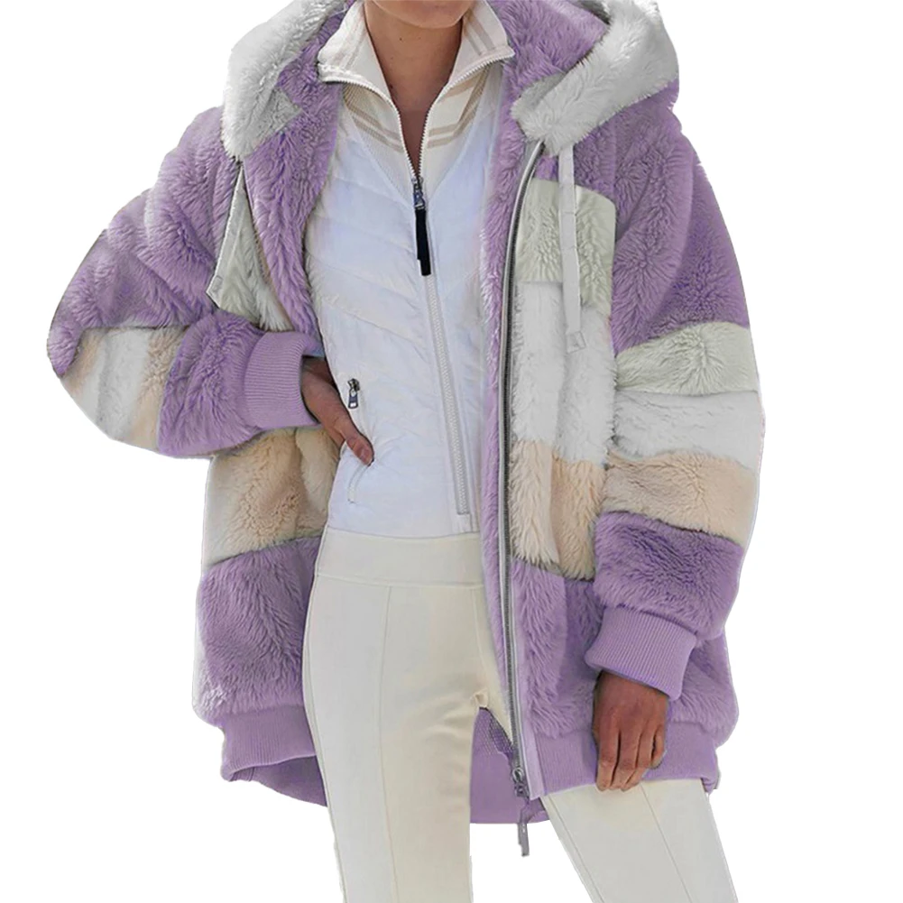 

Coat Overcoat Plush Hooded Plush Hoodies Short Loose Women Winter Warm Jacket For Women Loose Zip Fleece 1Pcs M~2XL