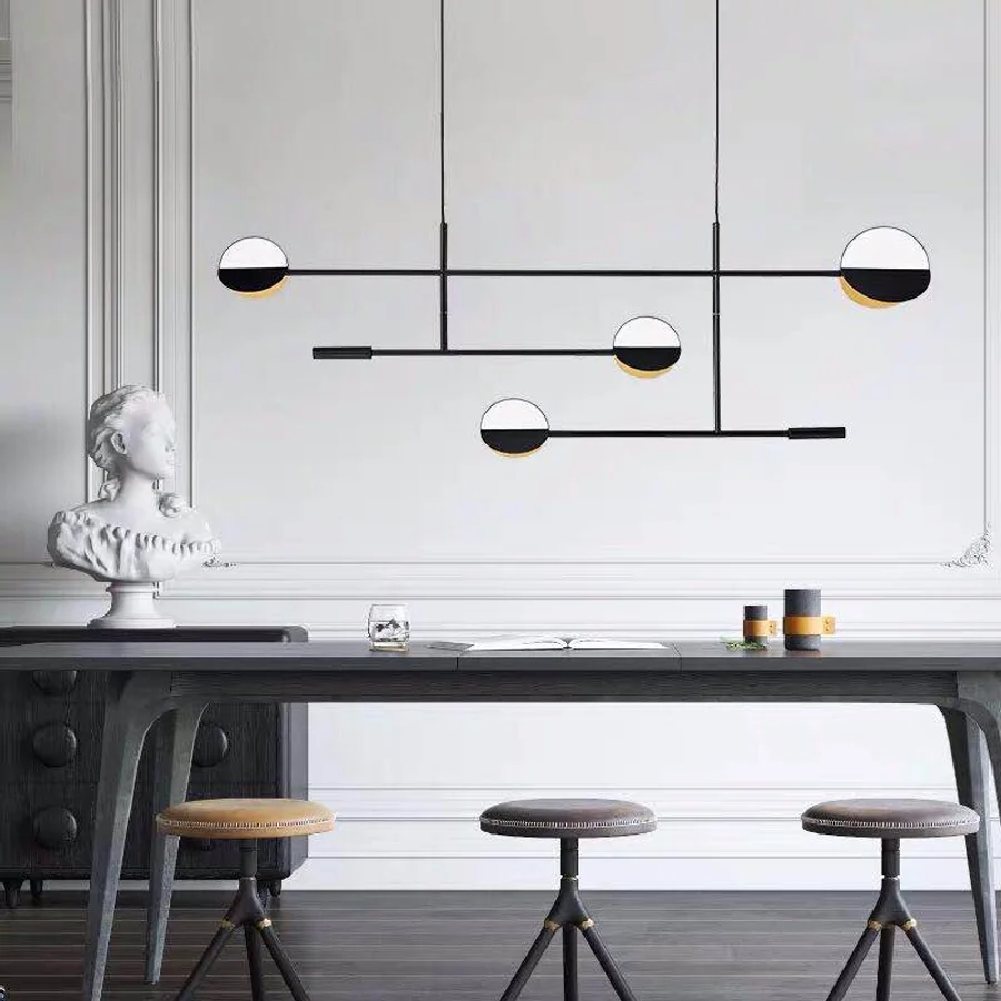 

Nordic creative personality simple living room lamp warm bedroom study dining room chandelier wrought iron geometric lines