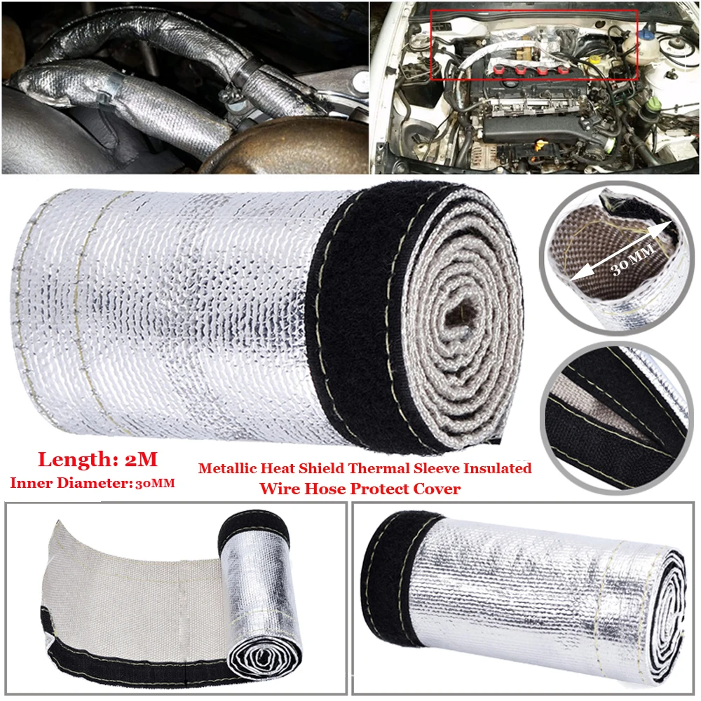 2M Metallic Heat Shield Thermal Fire Sleeve Insulated Wire Hose Wrap Loom Tube Protect Cover 30mm Sound Insulation Pads