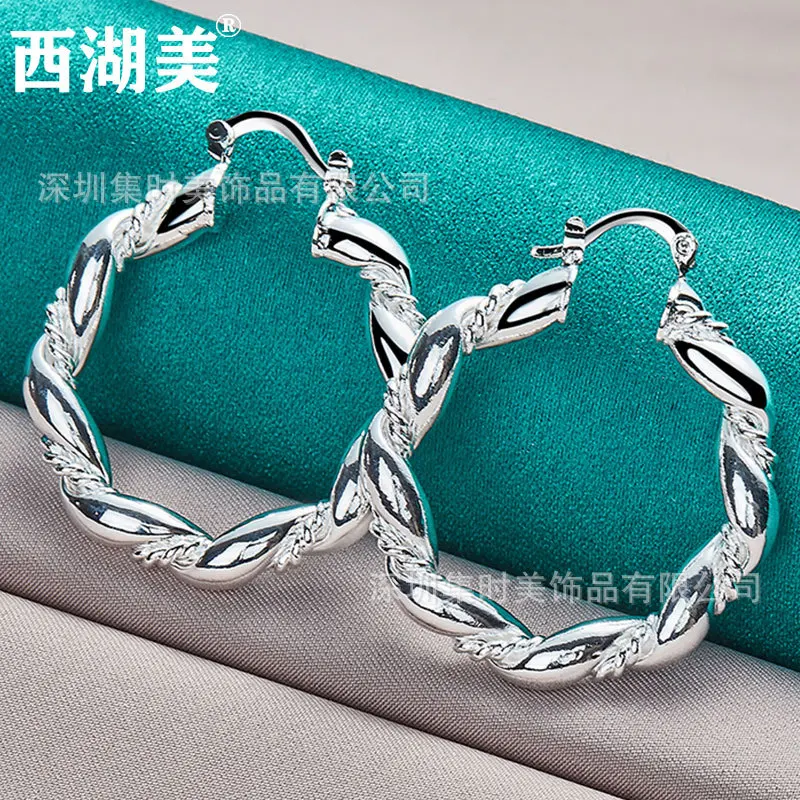 

Wave Curve Twist 35mm Ear Ring Silver Earrings Female Accessories West Lake Beauty Jewelry