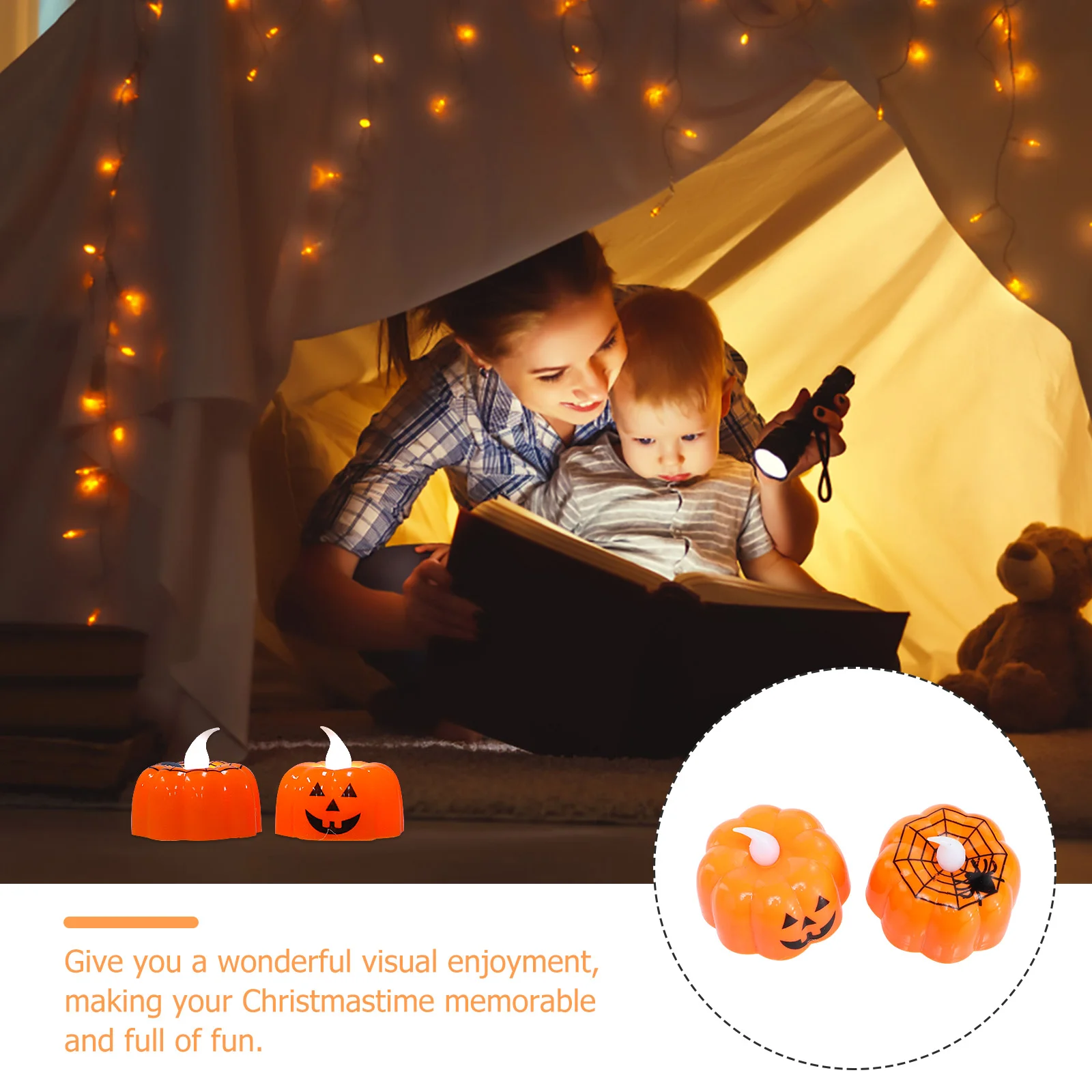 8-шт тыквенный фонарь лампа мини ночник светодиодный Хэллоуин паутина светящиеся