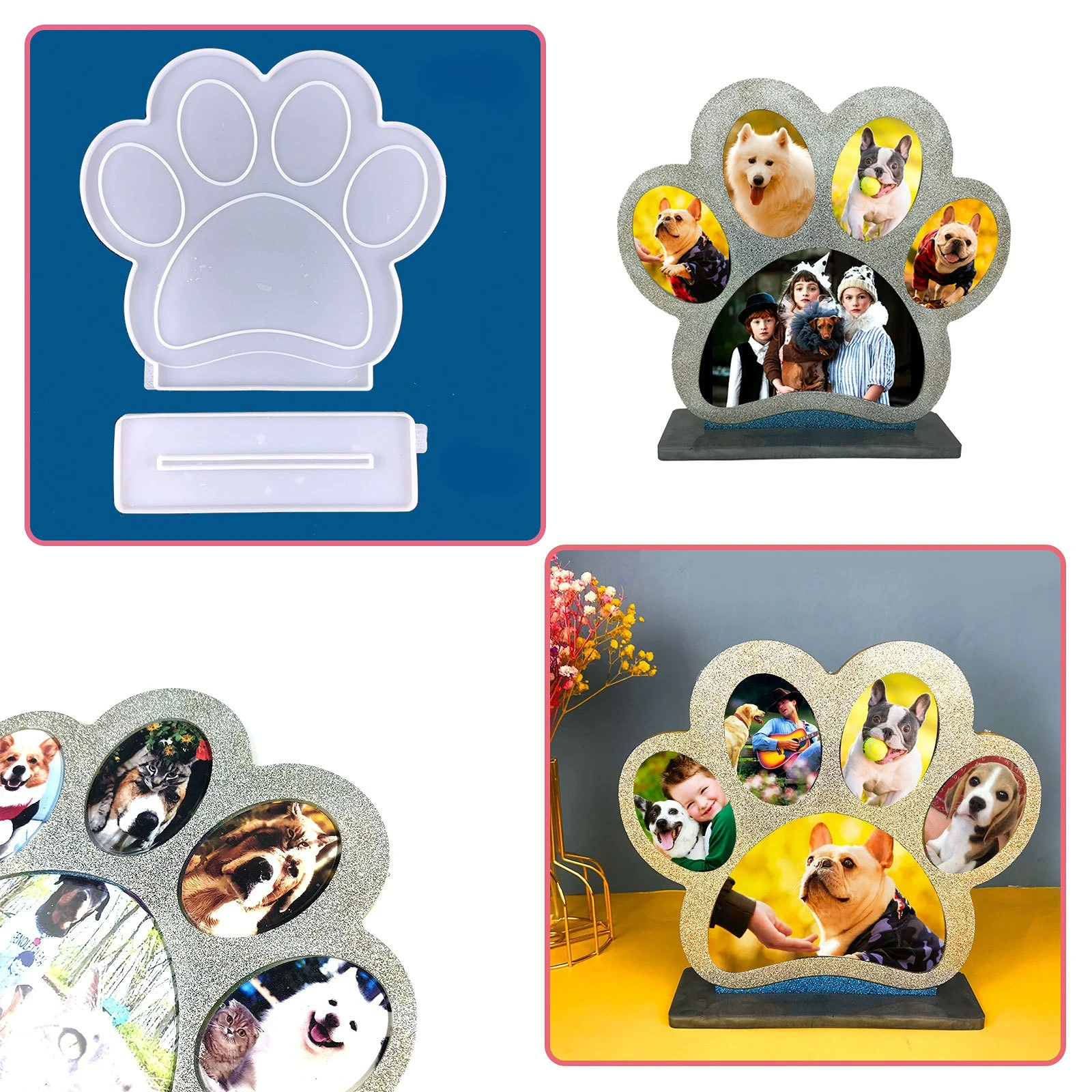 

DIY Dog Claw Photo Frame Epoxy Resin Mold Pet Dog Claw Photo Frame Pendant Table Decoration Mirror Silicone Mold