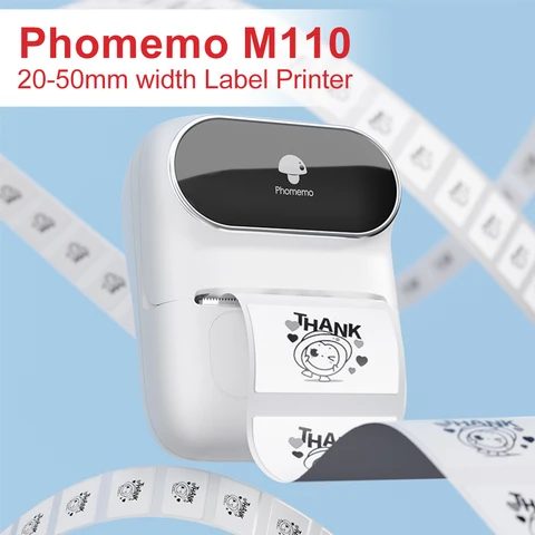 Портативный принтер для этикеток Phomemo M110 Mini Thermal Self-принтер клейких стикеров, карманная бирка для телефона, цена 50 мм, принтер для этикеток и стикеров