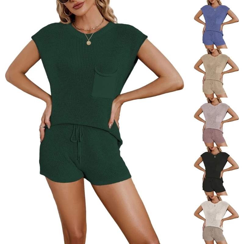 

Ribbed Knit Vest Sets Summer Women Fashion Solid Color Tanks Top with Shorts