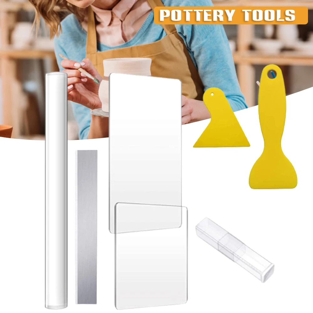 

7Pcs Ceramic Tools Set Clay Plastic Cutter Scraper Acrylic Plate Rolling Pin Ceramic Tools for Pottery Pro Ceramic Tools Home