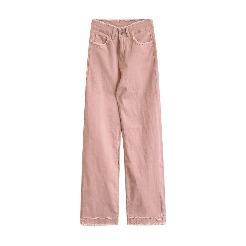 

Прямые джинсовые брюки с бахромой, с завышенной талией