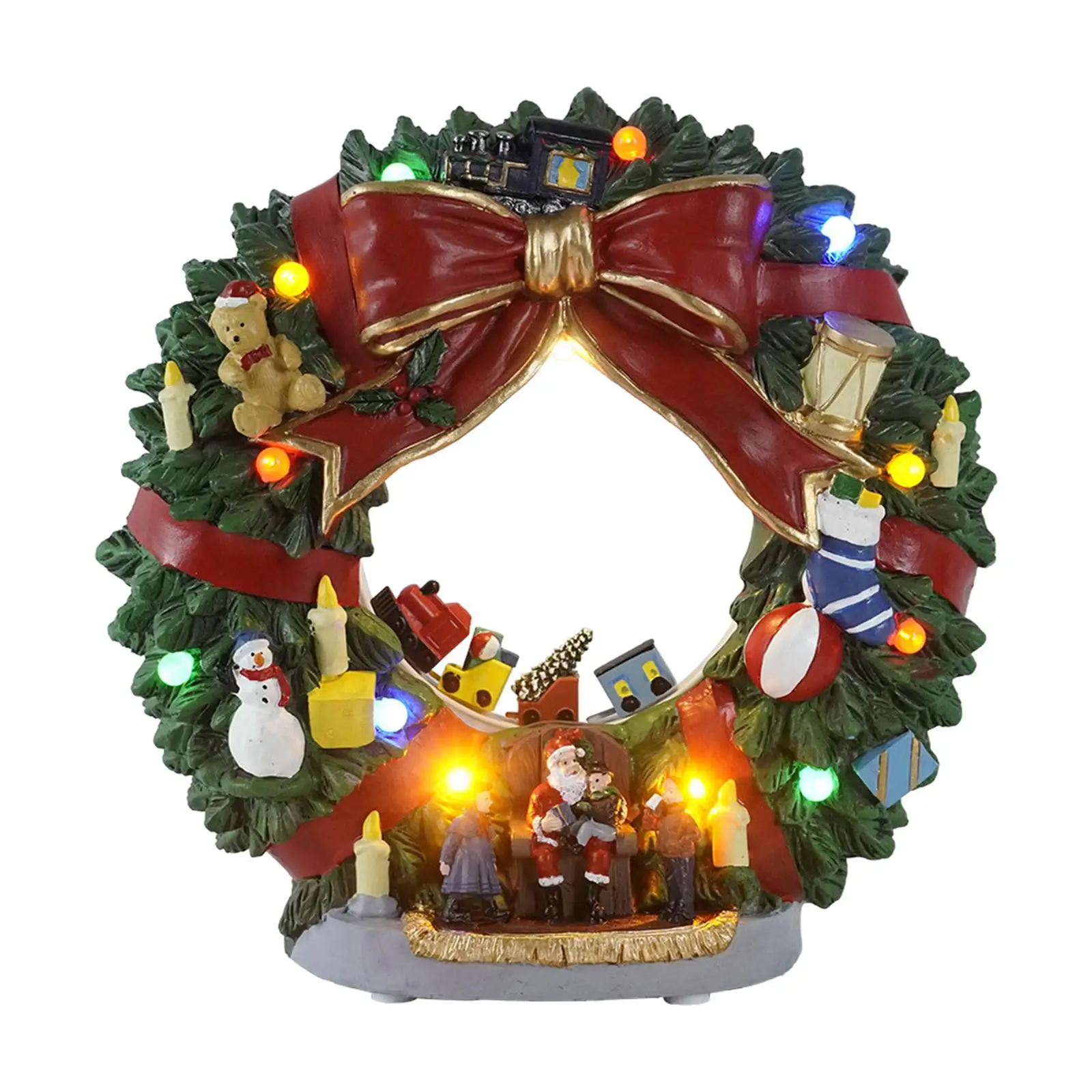 Resin Xmas Wreath Battery Powered Rotating Train for Holiday Desk Ornaments