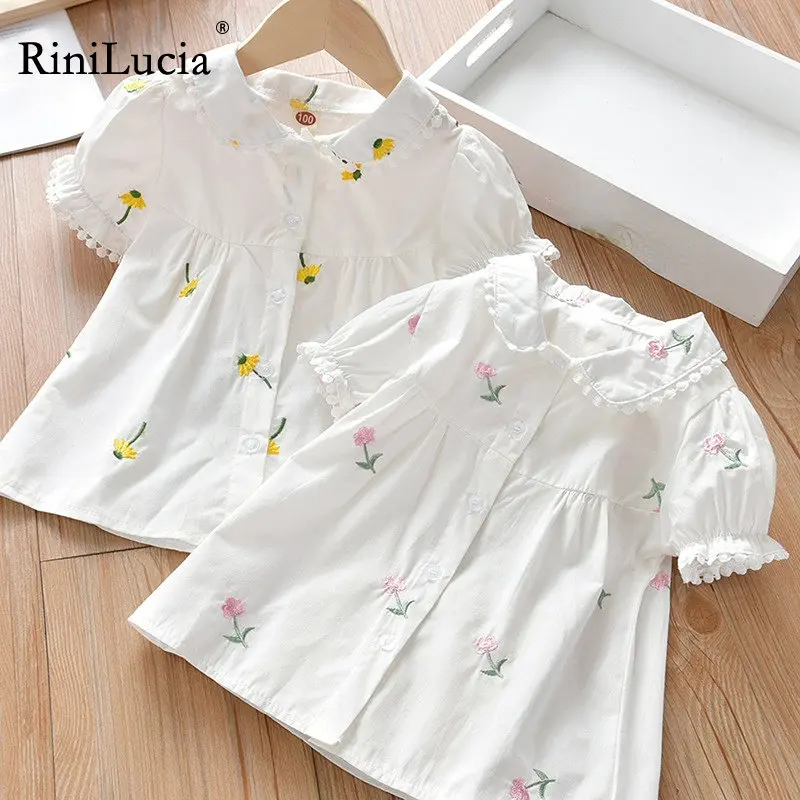 

Kids Baby Blouse for Girls Spring Summer Floral Embroidery Lace Long Sleeve Lapel Shirt Toddler Children Tops Clothing