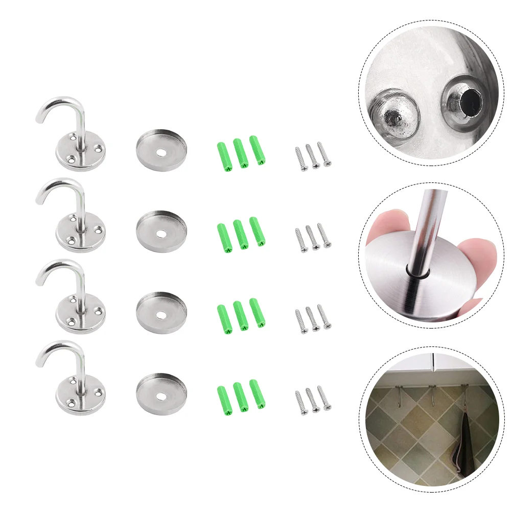 

4 Sets of Stainless Steel Overhead Hooks Household Ceiling Hooks Coat Hangers