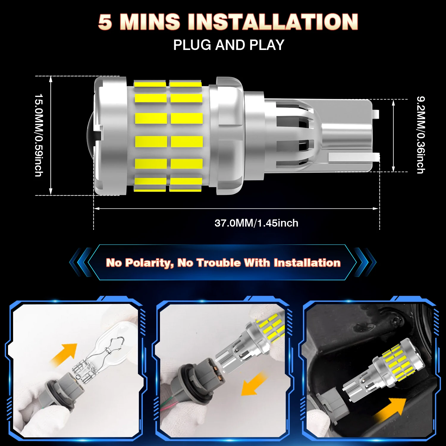 Фото 2 шт. светодиодные лампы T15 W16W для заднего хода, суперяркие, 1440+3020 SMD чипов, лампы T16 для Renault Megane 4, Scenic 4, Fluence №4