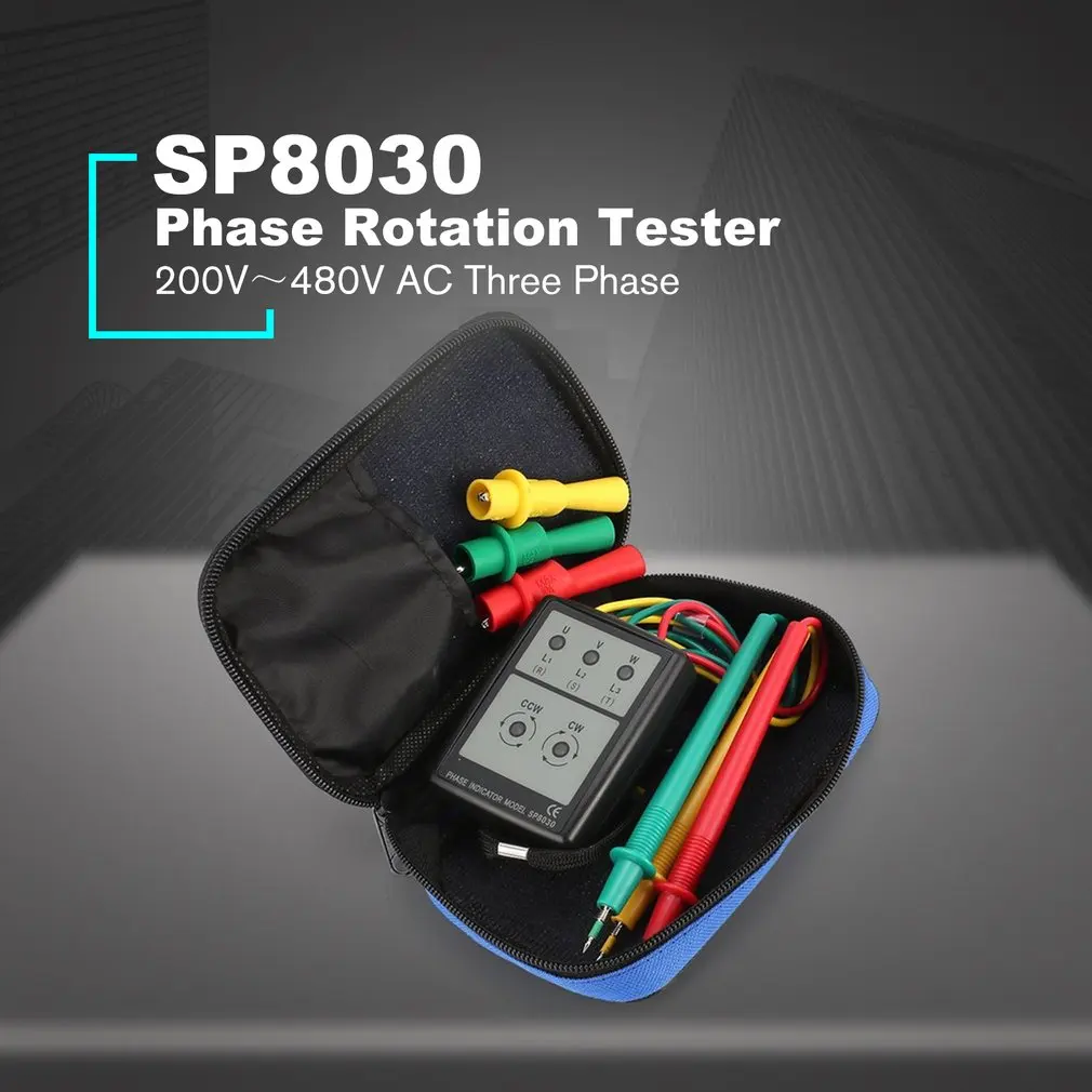 

Тестер SP8030 с 3-фазным вращением, цифровой индикатор фазы, светодиодный зуммер, измеритель последовательности фаз, тестер напряжения 200-480 В п...