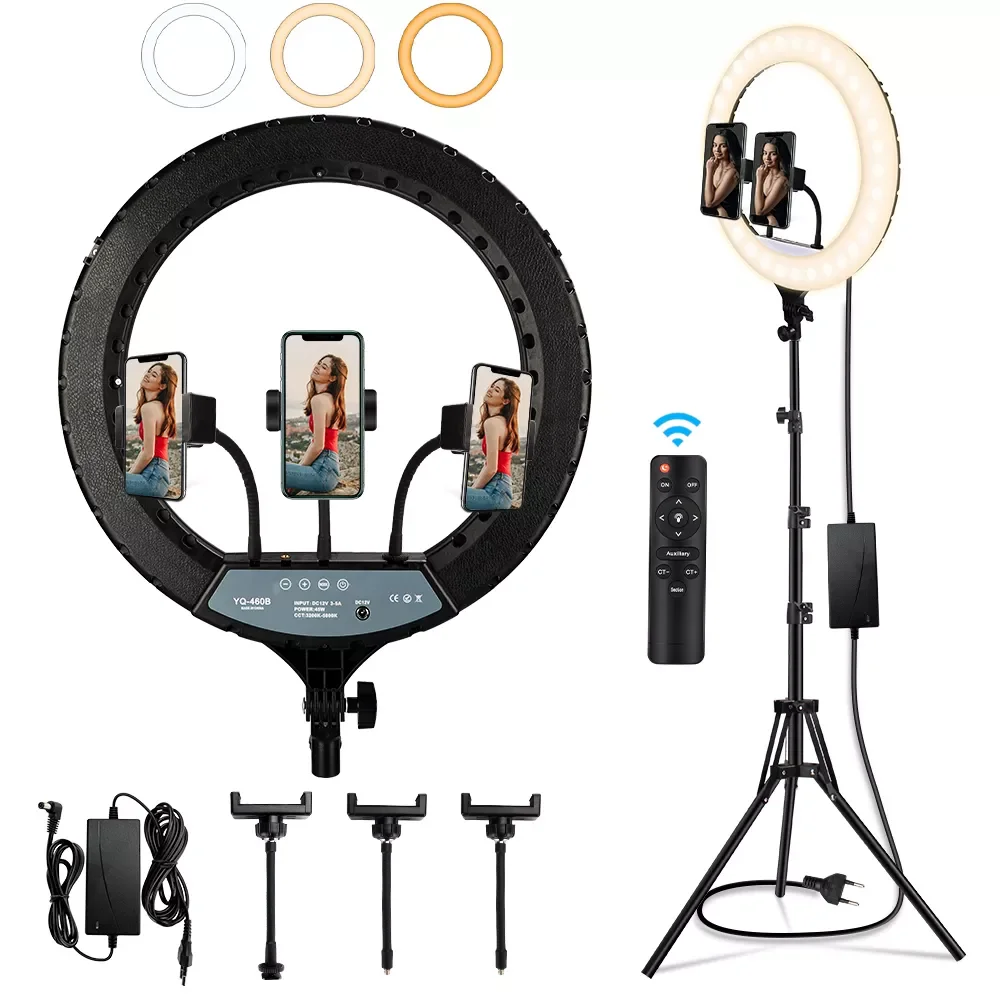 

inch Photographic Ring Light LED Selfie Fill Lamp Dimmable Video Live Lighting 3200-5800K Makeup 48cm Ring Light with Remote