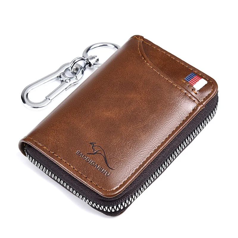 

Key Bag Men's Business Key Case General Patent Leather Small Moneybag Multi Card Holder Purse Billfold Vintage Striped Hardware