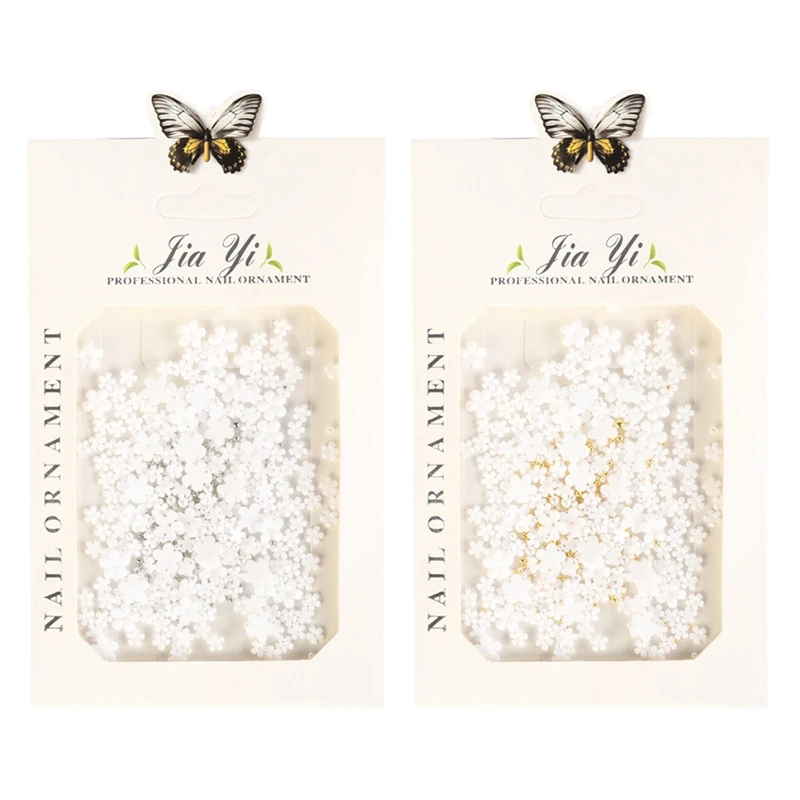 

Flower 3D Nail Art Flower Nail Charms For Acrylic Nail Jewelry Golden Silver Steel Ball Mixed Size White Flower