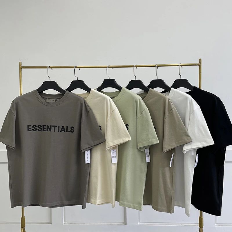 

New Summer ESSENTIALS T-shirt Loose Rubber Letter logo Ovesized Short Sleeve Hip hop Unisex Cotton Sports Tees