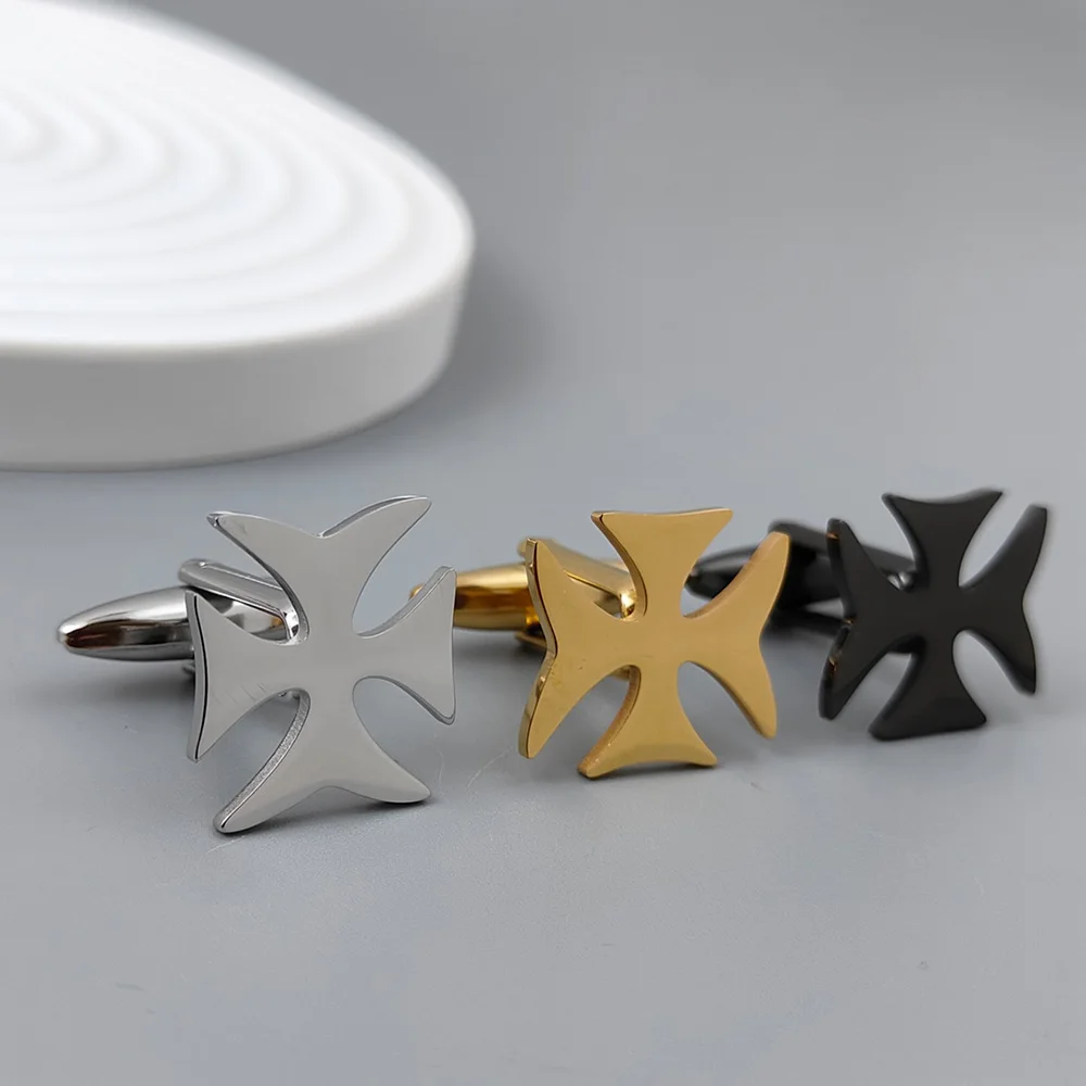 Запонки мужские из нержавеющей стали классические запонки Мальты с крестом