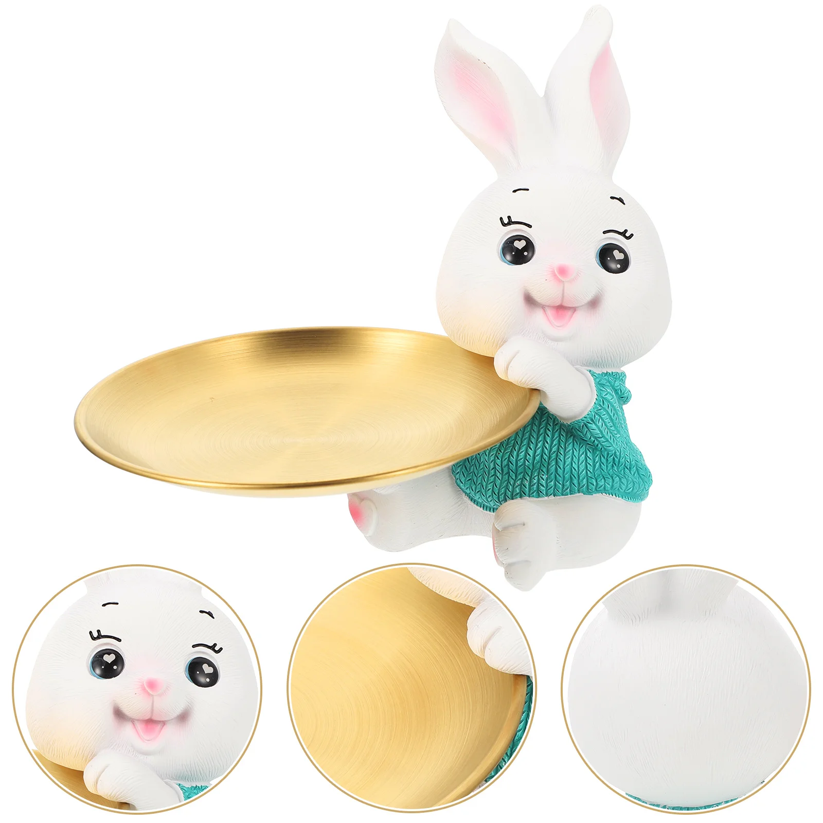 

Bunny Tray Jewelry Rabbit Dish Figurine Trinket Plate Easter Key Storage Sculpture Animal Cupcake Dessert Stand Display