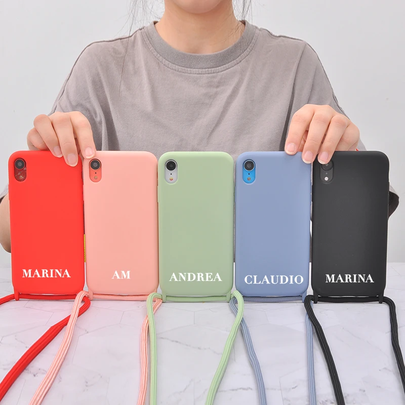 Оригинальный чехол для IPhone 11 7 8 Plus X XR XS Max 12 с ремешком из жидкого силикона |