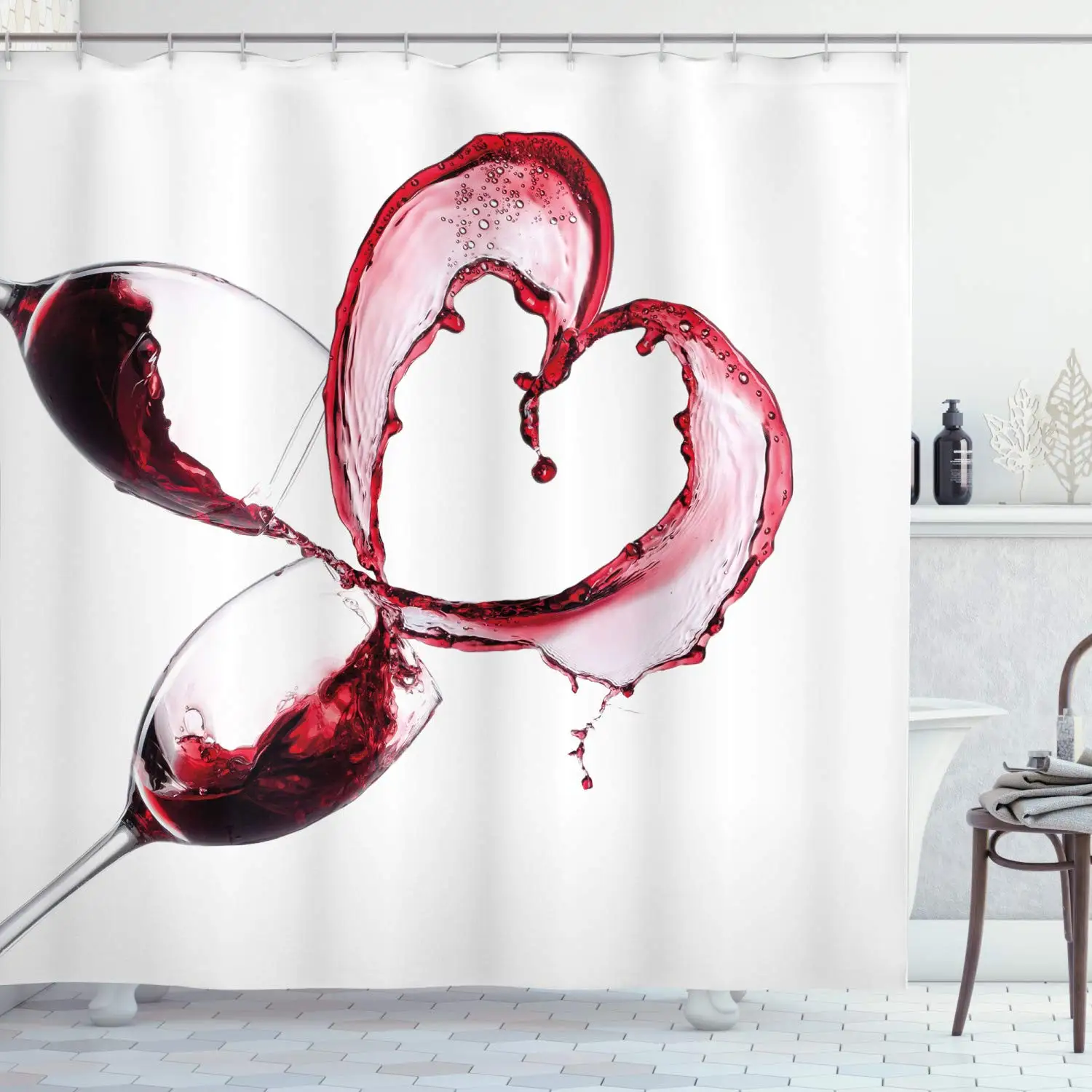 

Red Rose Wine Shower Curtain Bathroom Decor Valentines Romantic Floral Blooming Flower Lovers Couple Candles Fabric Polyester