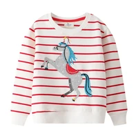 jumping meters new arrival striped girls sweatshirts with horse embroidery autumn spring toddler kids shirts tops baby hoodies