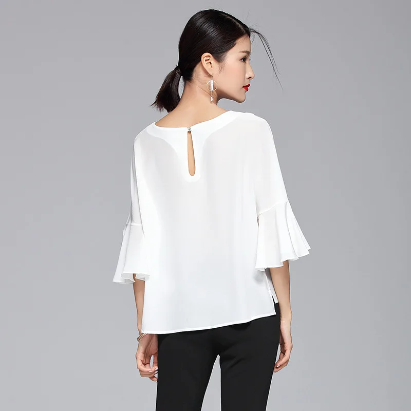 Birdsky 1 шт. Женские рубашки блузка рубашка свободный расклешенный рукав круглый