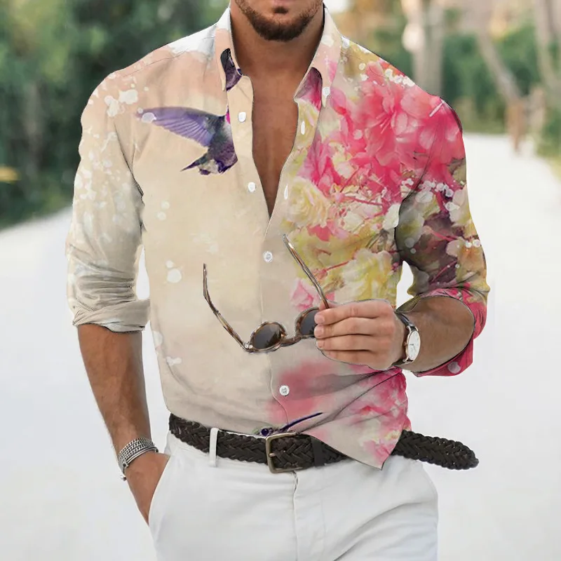 2022 Luxury Hawaiian Men's Butterfly Shirt 3d Printed Painting Style Long Sleeve Blouse Plus Size Traveling Tops Tee Shirt Homme images - 6