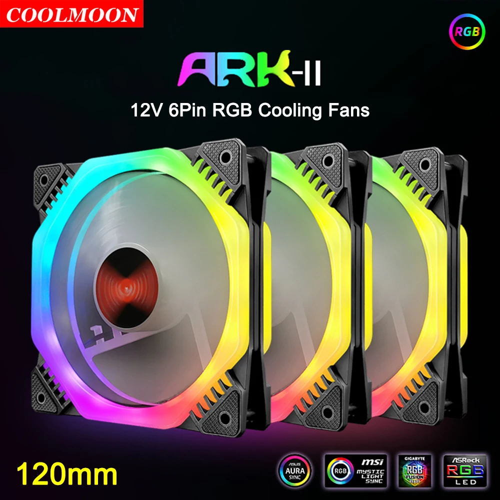 

Охлаждающие вентиляторы Coolmoon для ПК, аксессуары для охлаждения ЦП Intel, AMD, 12 см, 6 контактов, RGB подсветка