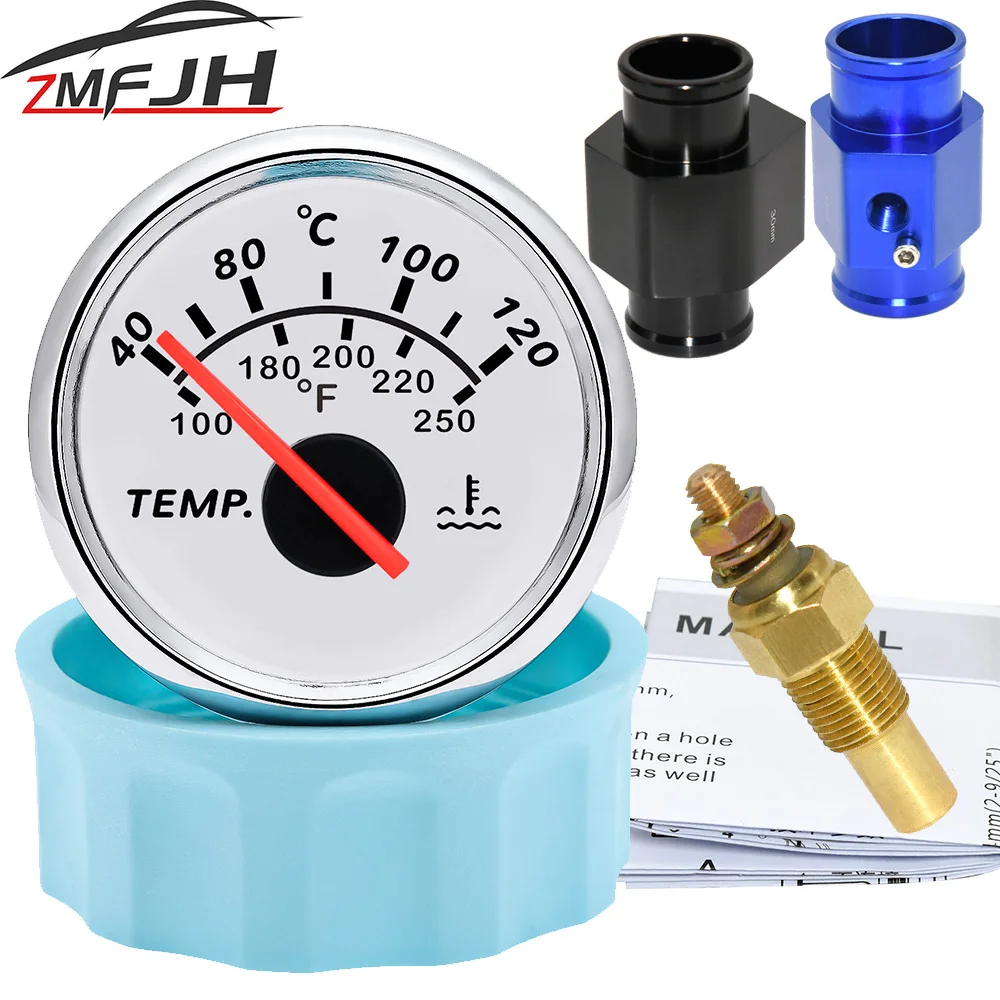

52mm Water Temp Gauge 40-120 ℃ Water Temperature Meter 1/8NPT Sensor Radiator Temperature Water Temp Joint Pipe Sensor 26-40mm