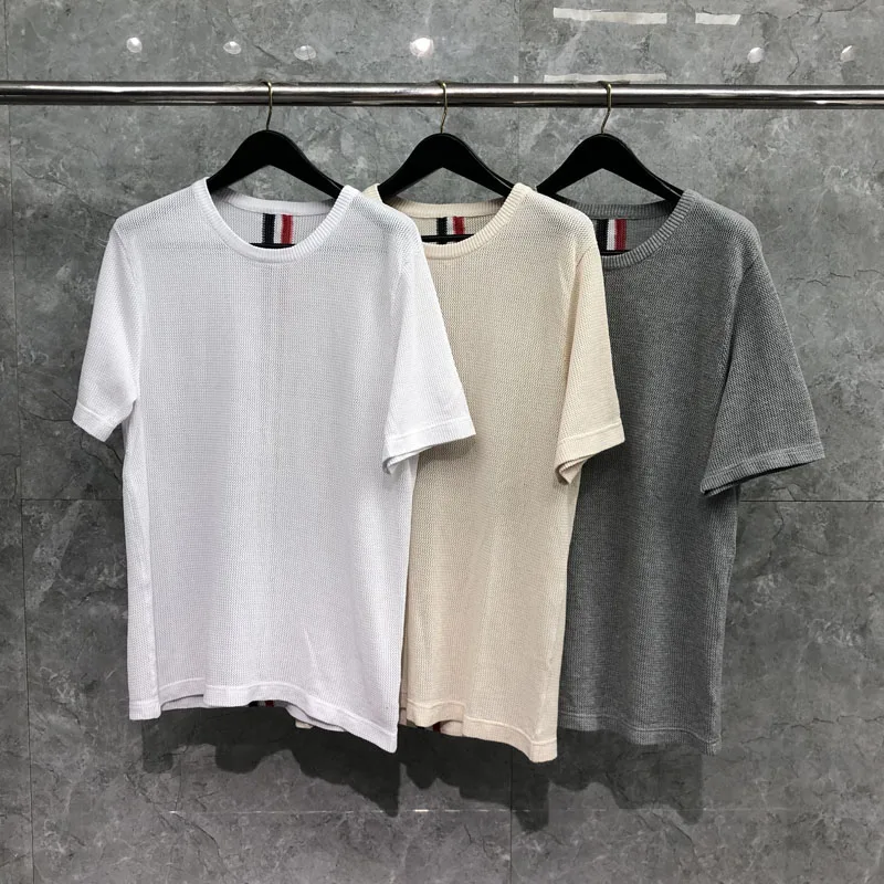 

Футболка TB THOM мужская с круглым вырезом, модный брендовый топ из чистого хлопка, Повседневная дышащая футболка с центральной спинкой, лето 2023