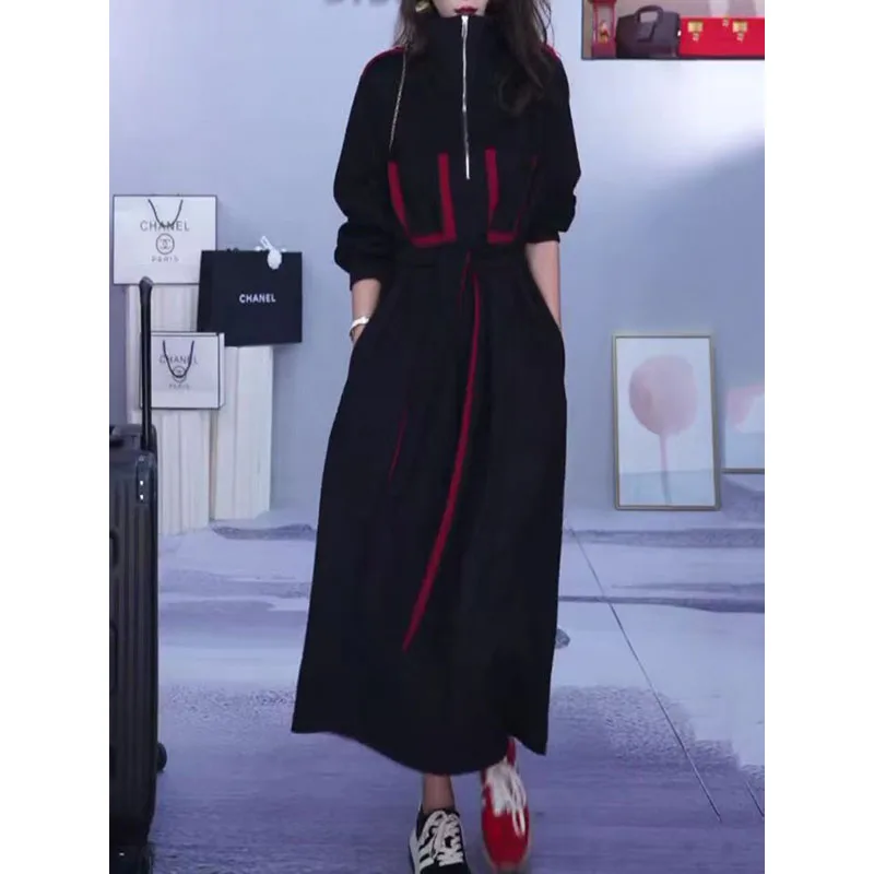 

High End Design Korean Casual Dress For Women 2023 Spring Fashion Relaxed Slim Medium Length Versatile Long Dress