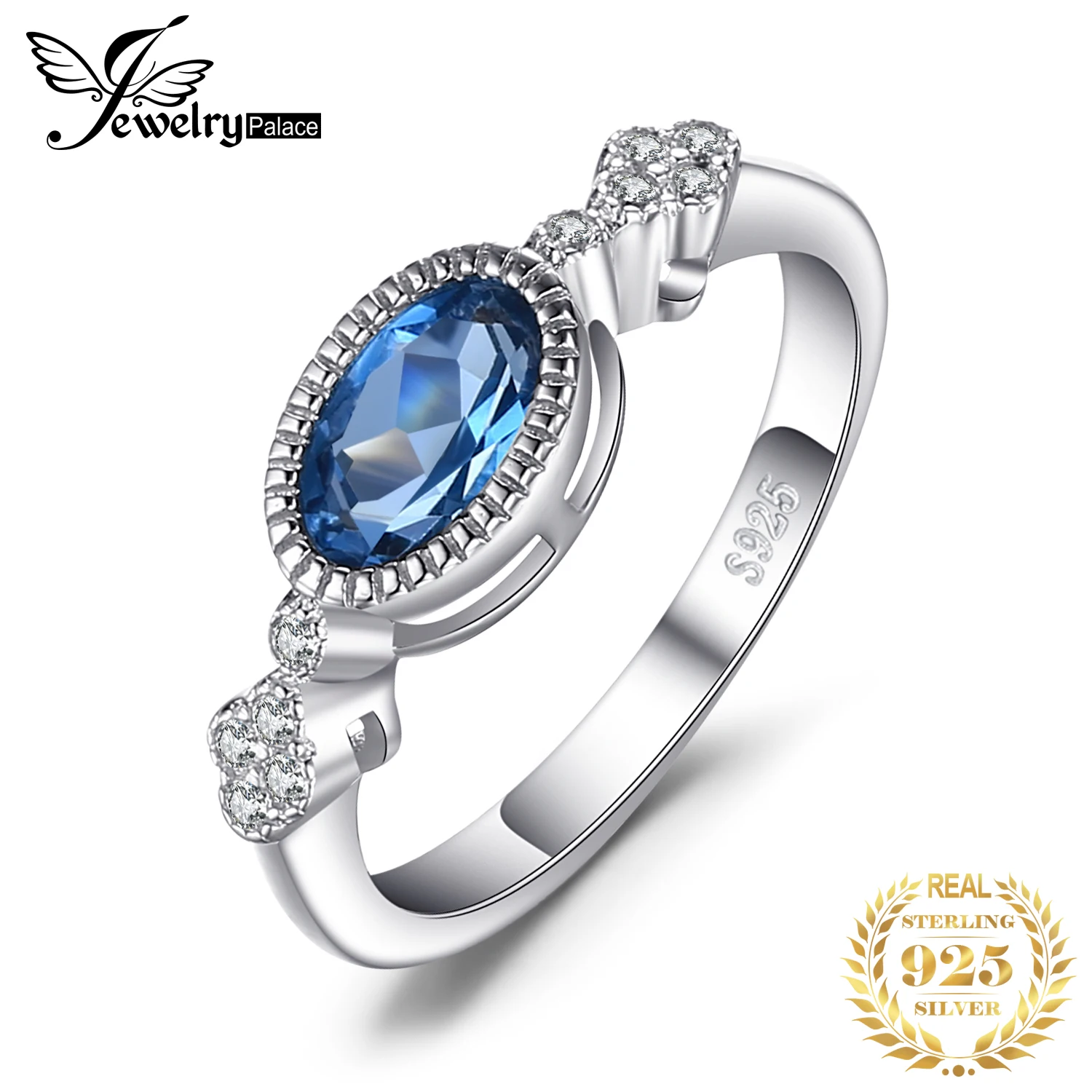 

JewelryPalace Natural Oval London Blue Topaz 925 Sterling Silver Ring for Woman Statement Gemstone Jewelry Anniversary Gift