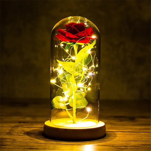 2023 LED Enchanted Galaxy Rose Eternal 24K Gold Foil Flower with Fairy String Lights In Dome for Christmas Valentine's Day Gift.