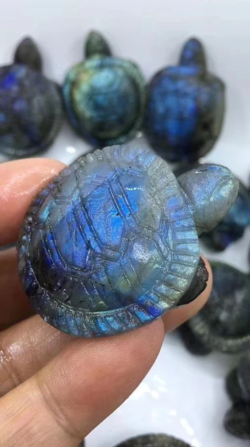 

60mm 1pcs Natural blue labradorite hand carved turtle polished tortoise Carved Quartz Moonstone Healing Reiki Home Decor stone
