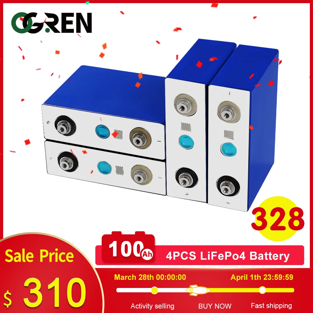 

New 4PCS 3.2V 100AH Lifepo4 Battery Rechargeable Deep Cycle Cell for Electric Bike Battery Solar Energy System US EU Tax Free