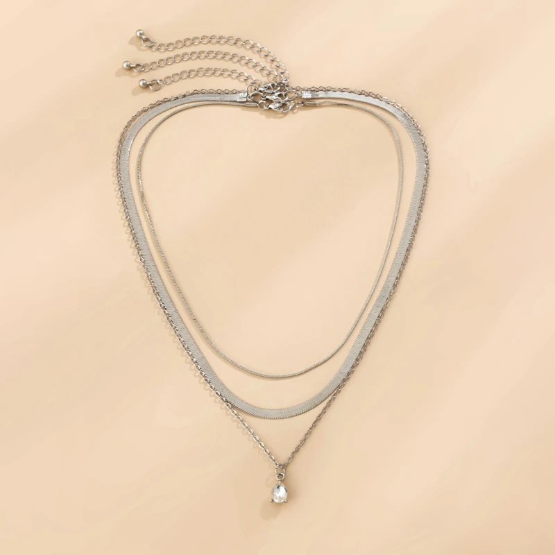 

Trendy Jewelry Three Layer Chain Necklace Popular Style Hot Sale Golden Silvery Plated Metal Choker Necklace For Women Gifts