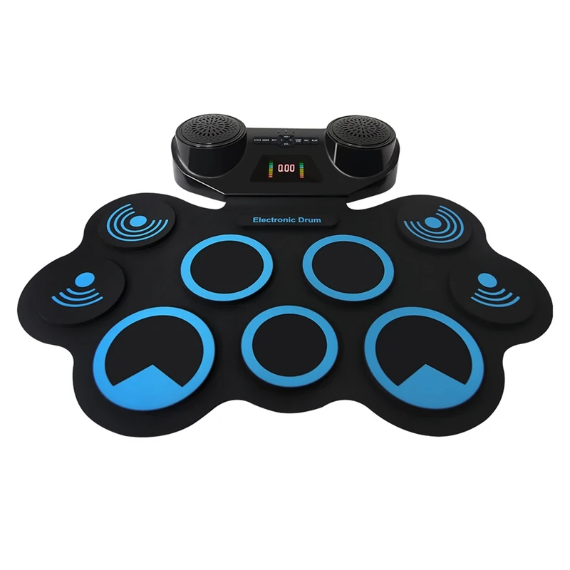

Electronic Hand Roll Drum Pad Set Roll-Up Portable Multifunctional Jazz Drum Percussion Built-in Speaker Recording