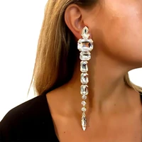 handmade crystal big square gemstone long drop dangle earrings jewelry for women shiny rhinestone bridal tassel pendant earrings