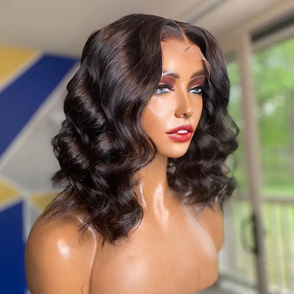 Short Bob Lace Front Human Hair Wig Body Wave 4x4x1 T Part Natural Loose Wavy Frontal Wigs for Black Woman Brazilian Remy 150%